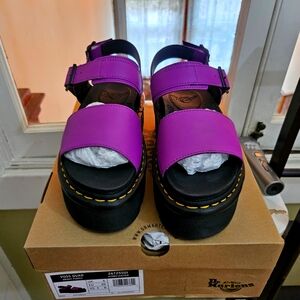 Dr Martens Voss Quad Hydro Leather Platform Sandals in Bright Purple, US L 8
